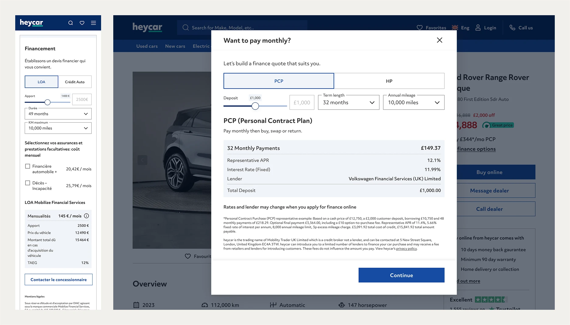Inline vs modal finance calculator experiment variants