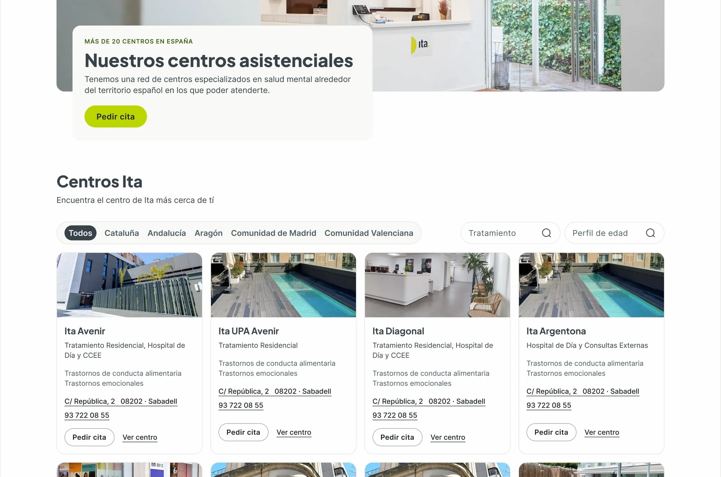 Ita centers page after the redesign