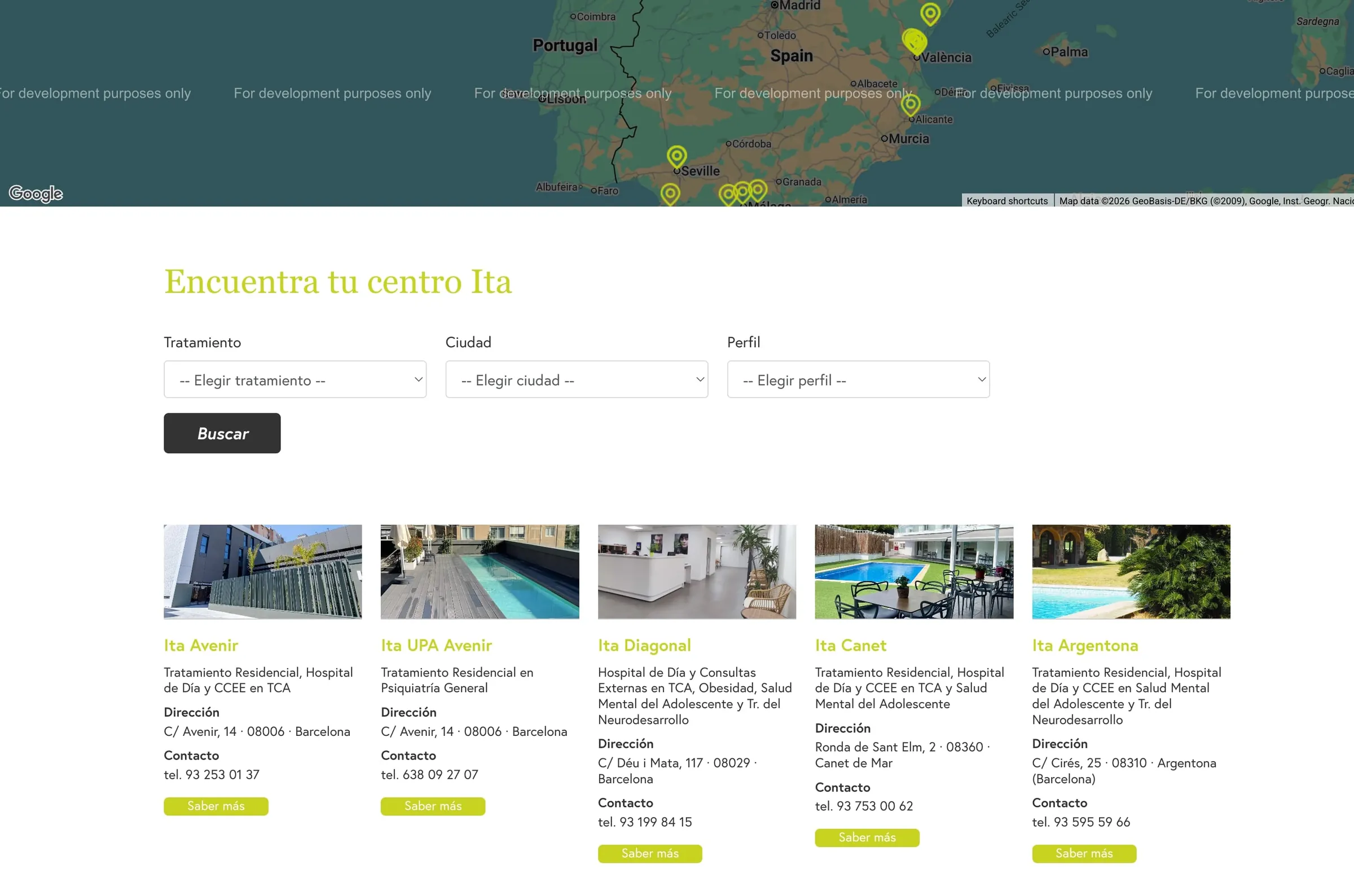 Ita centers page before the redesign