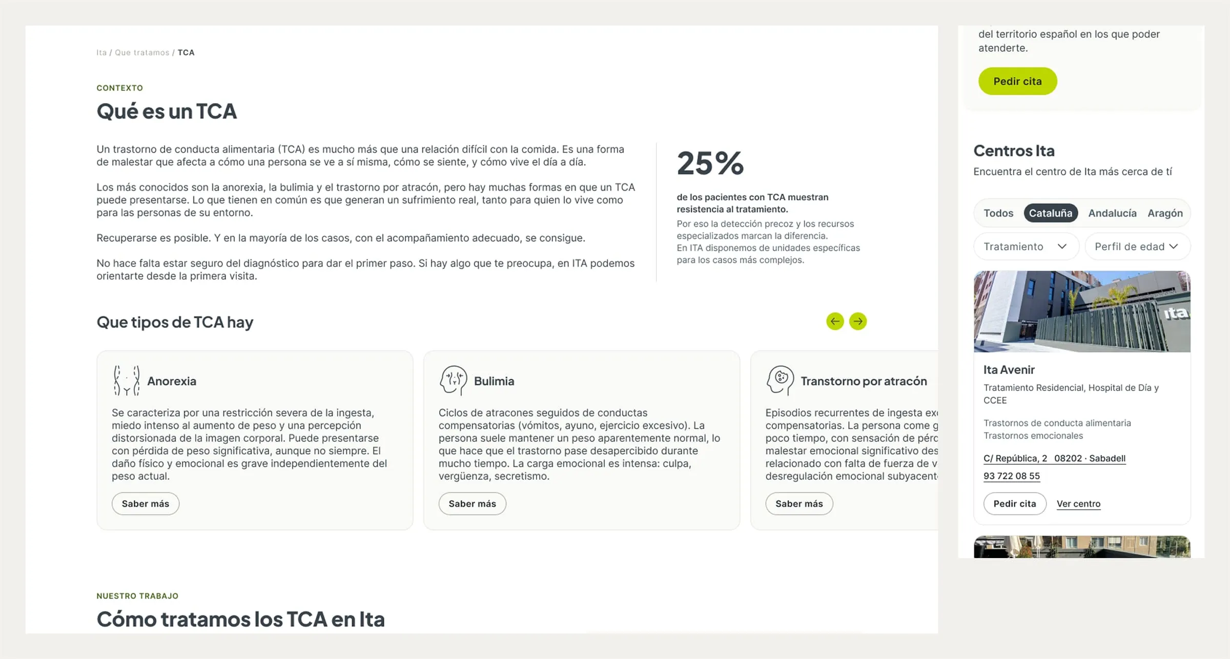 Ita redesign — TCA content page and center finder